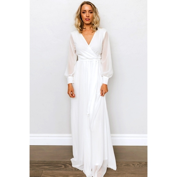 Baltic Born Dresses & Skirts - Baltic Born Lydia Maxi Off White Grecian Long Sleeve Evening Dress Chiffon